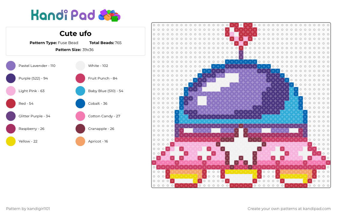 Cute ufo - Fuse Bead Pattern by deleted_user_733155 on Kandi Pad - blue,purple,pink