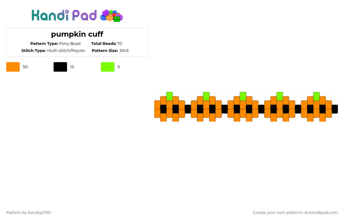 pumpkin cuff - Pony Bead Pattern by deleted_user_733155 on Kandi Pad - orange
