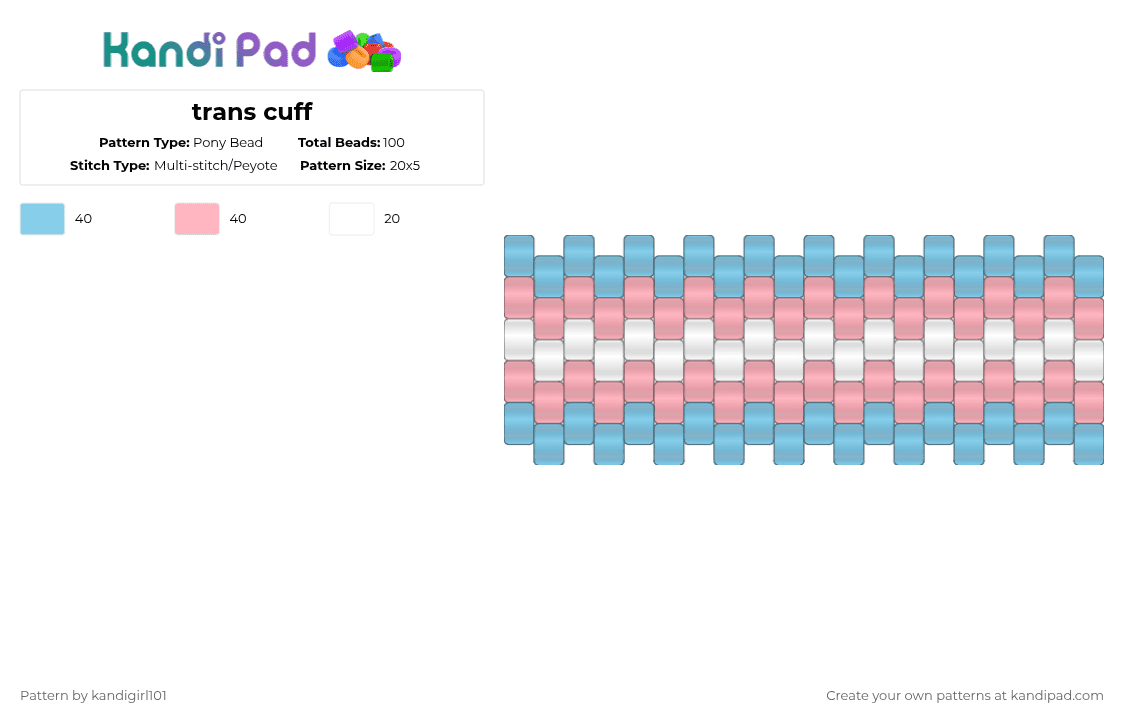 trans cuff - Pony Bead Pattern by deleted_user_733155 on Kandi Pad - light blue,pink