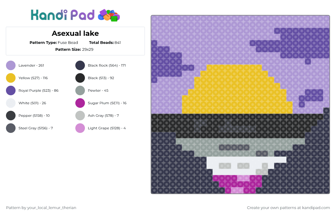 Asexual lake - Fuse Bead Pattern by your_local_lemur_therian on Kandi Pad - purple,pink,cotdlakes,asexual pride