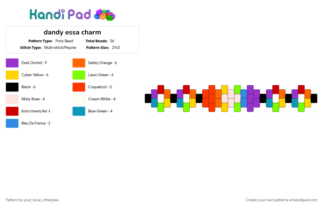 dandy essa charm - Pony Bead Pattern by your_local_otherpaw on Kandi Pad - charm, dandaid, dandys world, essa, essa gear, flower, purple, red