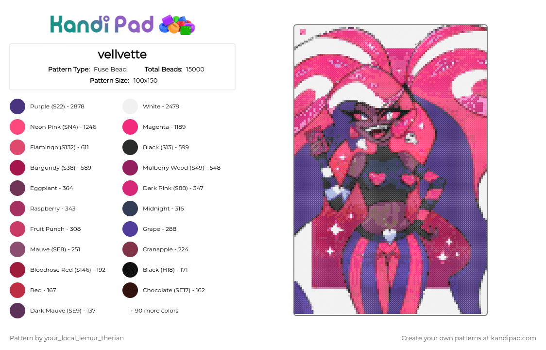 vellvette - Fuse Bead Pattern by your_local_lemur_therian on Kandi Pad - pink,red,purple,voxtech,vellvette,bitch,hh,hazbin hotel