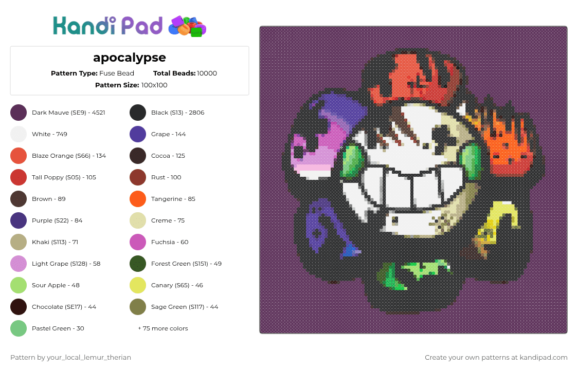 apocalypse - Fuse Bead Pattern by your_local_lemur_therian on Kandi Pad - pink,dw,au,apocolpye,cool,scary