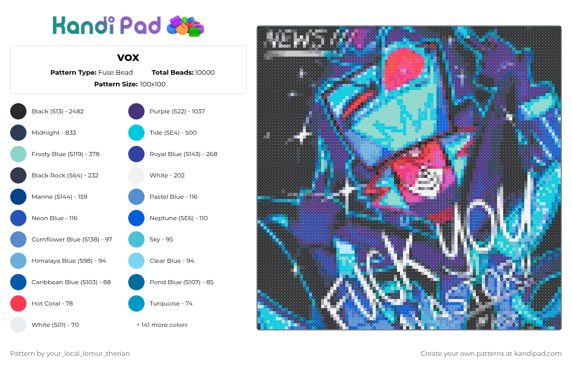 vox - Fuse Bead Pattern by your_local_lemur_therian on Kandi Pad - 