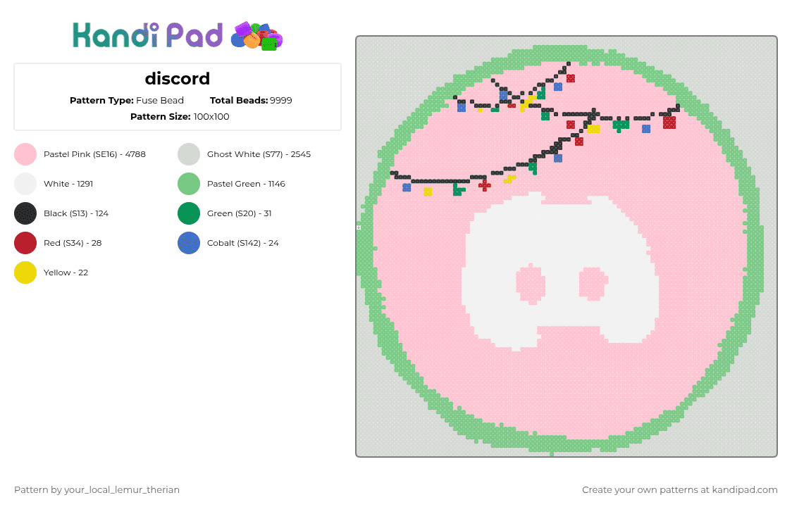 discord - Fuse Bead Pattern by your_local_lemur_therian on Kandi Pad - teal,pink