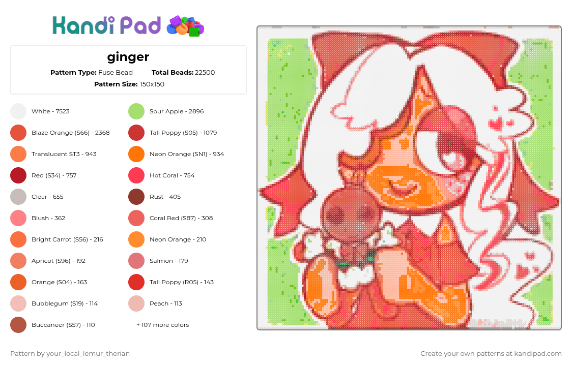 ginger - Fuse Bead Pattern by your_local_lemur_therian on Kandi Pad - white,red,orange,green,colorful,dw,dandys world,christmas,ginger,cookie,event,food