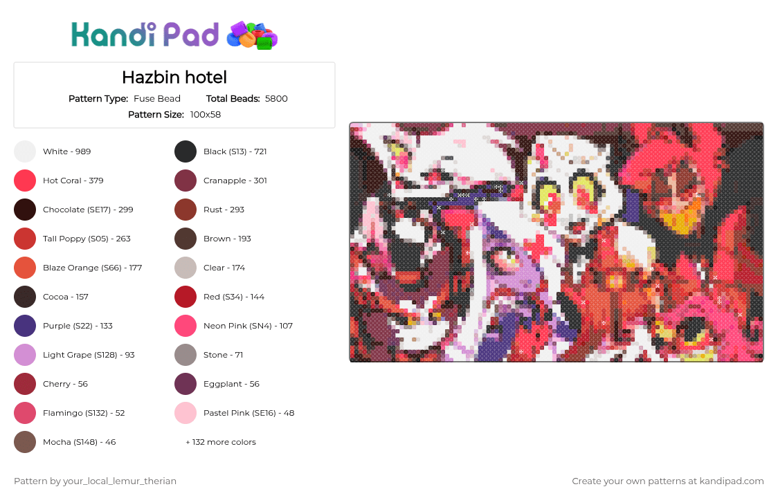 Hazbin hotel - Fuse Bead Pattern by your_local_lemur_therian on Kandi Pad - hh,hazbin hotel,charlie morningstar,vaggie,angel dust,husk,alastor the radio demon,niffty