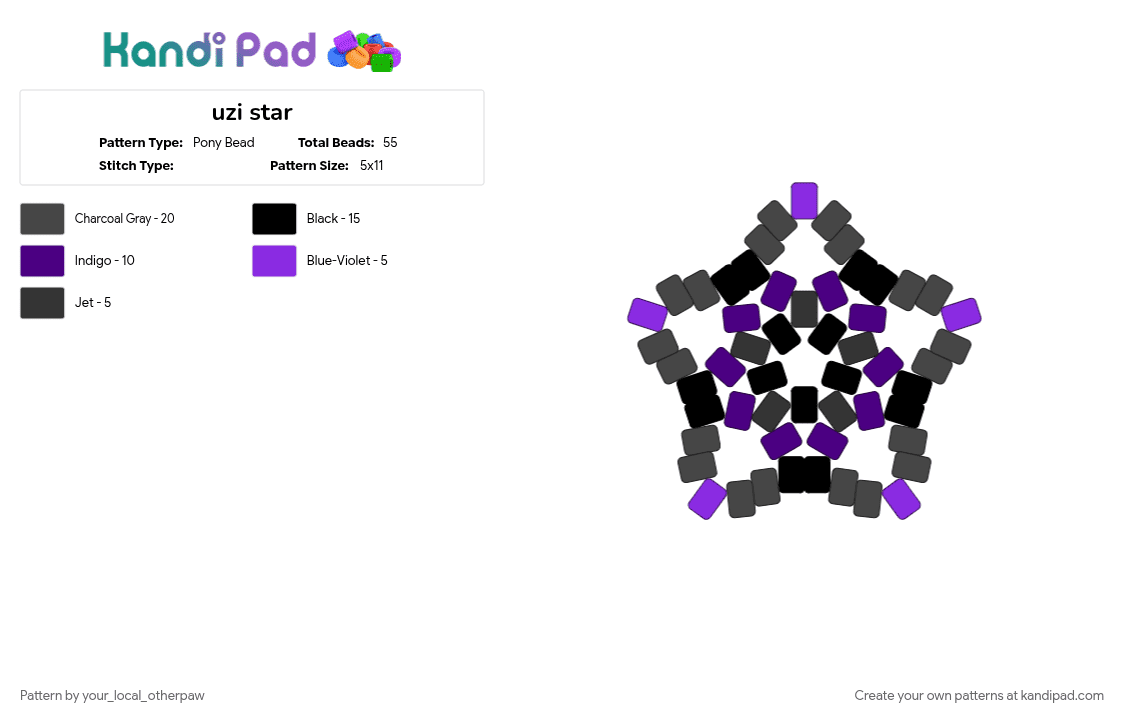 uzi star - Pony Bead Pattern by your_local_otherpaw on Kandi Pad - brown, murder drones, purple, star, uzi, uzi doorman, uzi solver