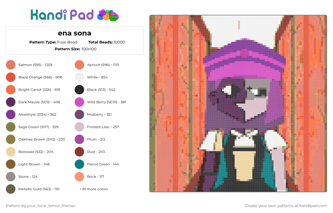 ena sona - Fuse Bead Pattern by your_local_lemur_therian on Kandi Pad - orange,red,pink