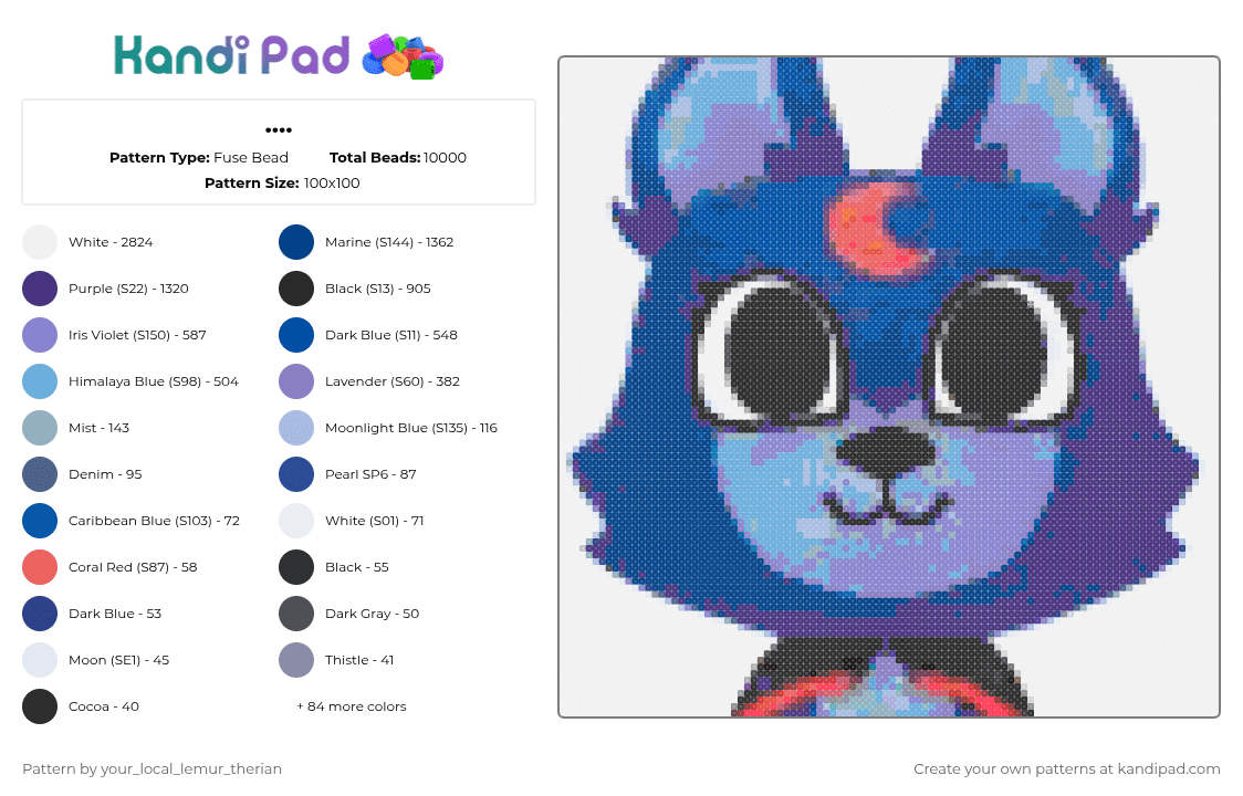 .... - Fuse Bead Pattern by your_local_lemur_therian on Kandi Pad - white,blue,purple,light blue,colorful,dandys world,eclipes,wolf,dw,toon,halloween