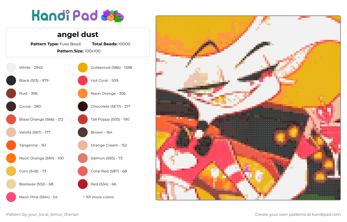 angel dust - Fuse Bead Pattern by your_local_lemur_therian on Kandi Pad - orange,beige,red,brown,hh,hazbin hotel,angel dust,horney,porn