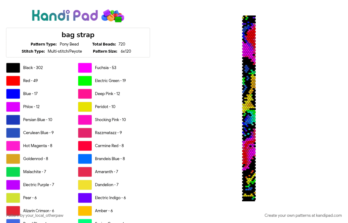 bag strap - Pony Bead Pattern by deleted_user_743828 on Kandi Pad - bag, black, colorful, panel, purple, rainbow, red, weirdcore