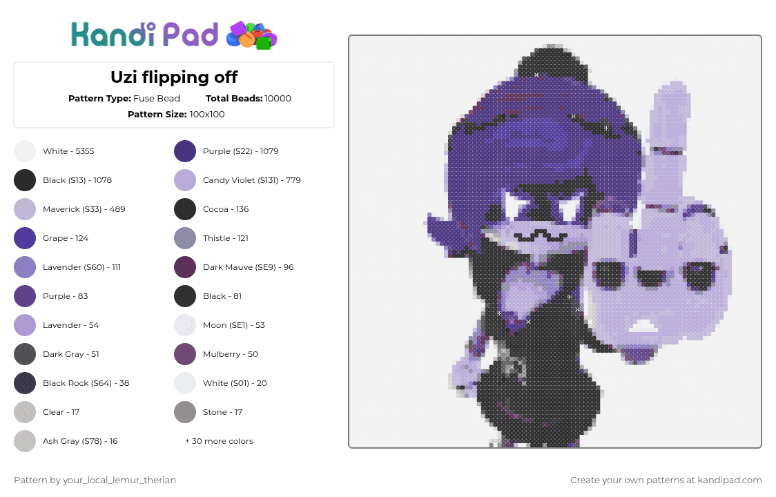 Uzi flipping off - Fuse Bead Pattern by your_local_lemur_therian on Kandi Pad - white,purple,pink,n uzi murderdrones