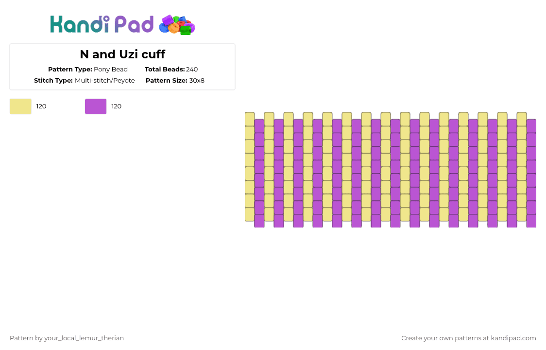 N and Uzi cuff - Pony Bead Pattern by your_local_lemur_therian on Kandi Pad - yellow,pink