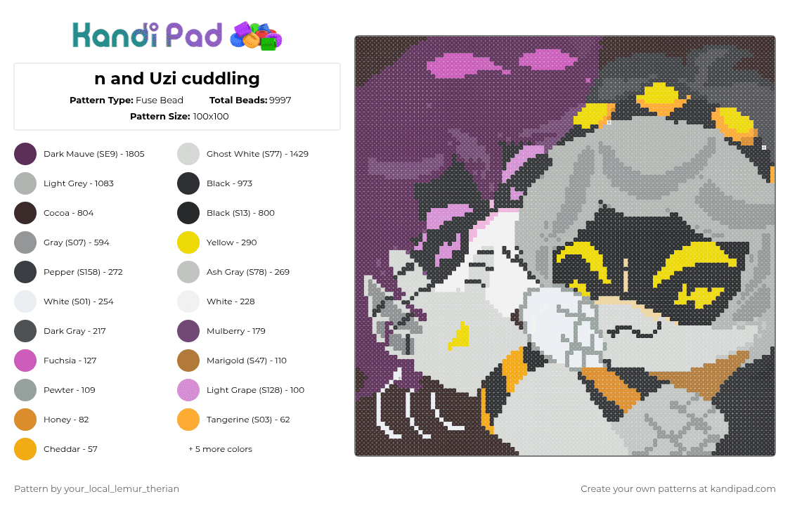 n and Uzi cuddling - Fuse Bead Pattern by your_local_lemur_therian on Kandi Pad - gray,beige,pink,brown