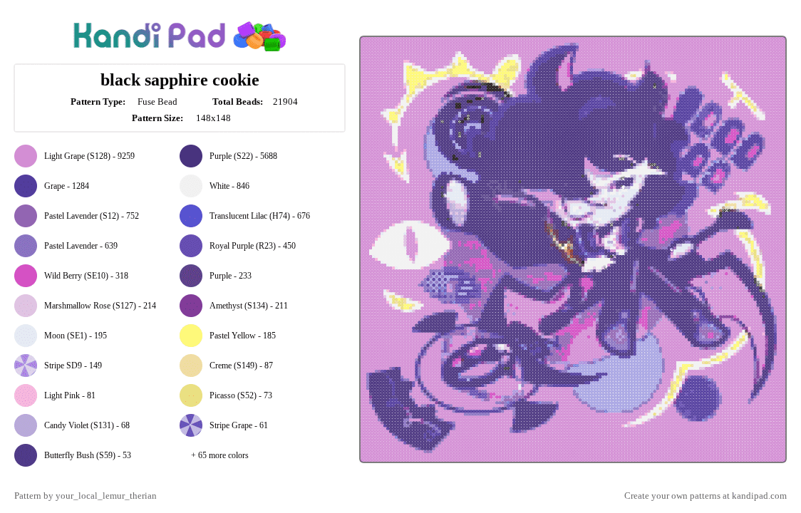 black sapphire cookie - Fuse Bead Pattern by your_local_lemur_therian on Kandi Pad - pink,purple,black sapphire cookie,crk,cookie run kingdom,cookie,black,sapphire,cool
