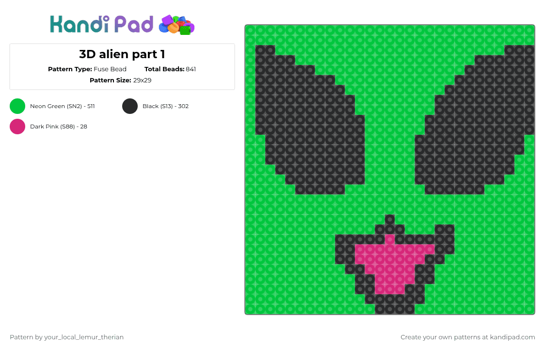 3D alien part 1 - Fuse Bead Pattern by your_local_lemur_therian on Kandi Pad - 
