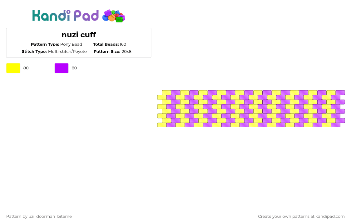 nuzi cuff - Pony Bead Pattern by your_local_lemur_therian on Kandi Pad - yellow,purple