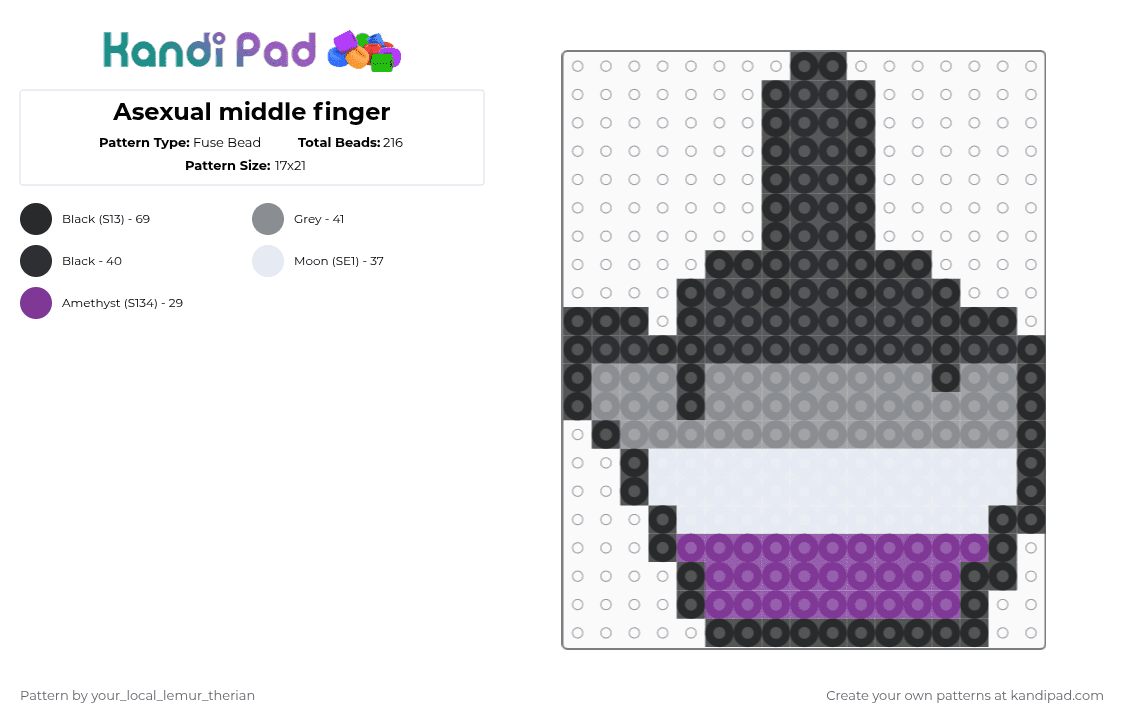 Asexual middle finger Fuse Bead Pattern - Kandi Pad | Kandi Patterns ...