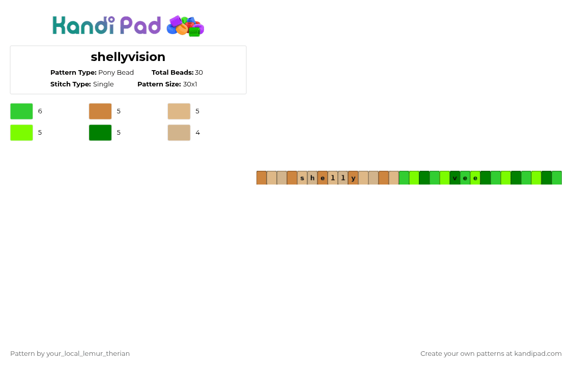 shellyvision - Pony Bead Pattern by your_local_lemur_therian on Kandi Pad - green