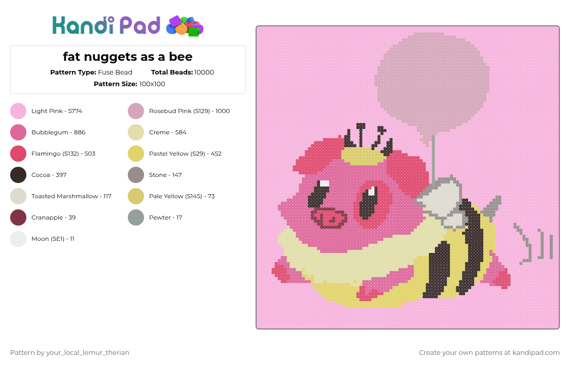 fat nuggets as a bee - Fuse Bead Pattern by your_local_lemur_therian on Kandi Pad - pink