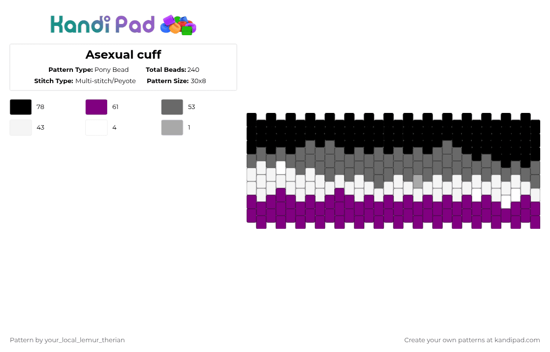Asexual cuff - Pony Bead Pattern by your_local_lemur_therian on Kandi Pad - gray,pink