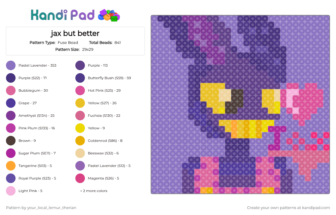 jax but better - Fuse Bead Pattern by your_local_lemur_therian on Kandi Pad - purple,blue,pink,jax