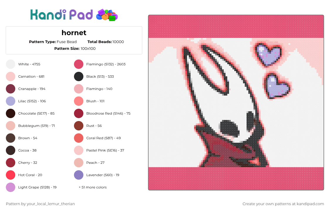 hornet - Fuse Bead Pattern by your_local_lemur_therian on Kandi Pad - white,red,beige