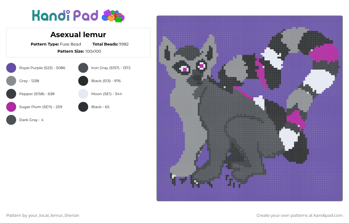 Asexual lemur - Fuse Bead Pattern by your_local_lemur_therian on Kandi Pad - purple