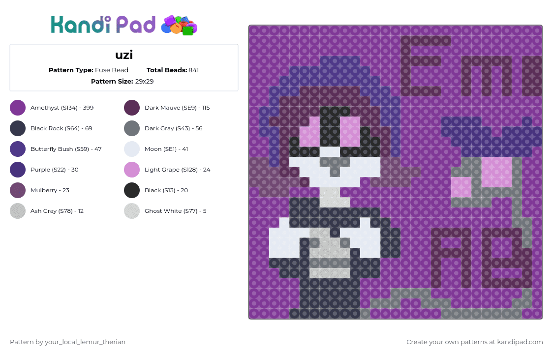 uzi - Fuse Bead Pattern by your_local_lemur_therian on Kandi Pad - pink