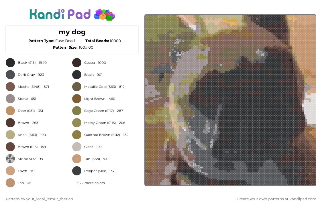 my dog - Fuse Bead Pattern by your_local_lemur_therian on Kandi Pad - gray,tan,brown,dog,sad,memorial,frenchbulldog
