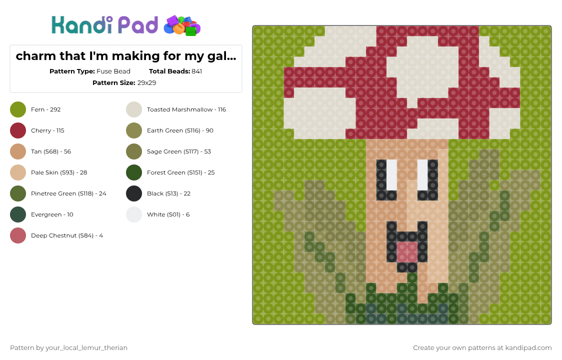 charm that I\'m making for my galentine - Fuse Bead Pattern by your_local_lemur_therian on Kandi Pad - beige,gold,valentines,galentines,mushroom,cute,cottagecore,gremlincore,goblincore,charm