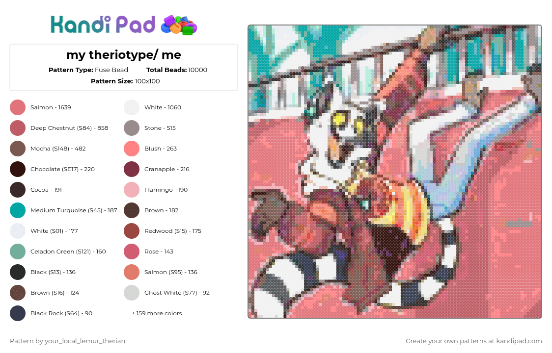 my theriotype/ me - Fuse Bead Pattern by your_local_lemur_therian on Kandi Pad - gray,tan,red,colorful