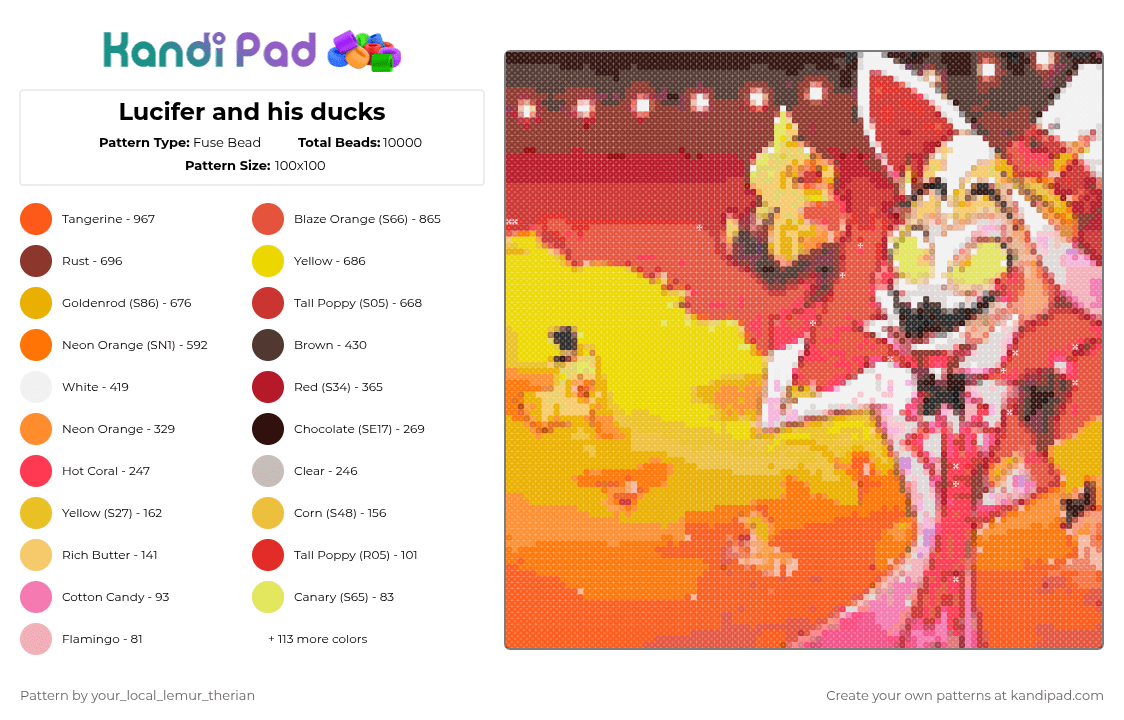 Lucifer and his ducks - Fuse Bead Pattern by your_local_lemur_therian on Kandi Pad - red,orange,yellow,hh,hazbin hotel,lucifer,ducks