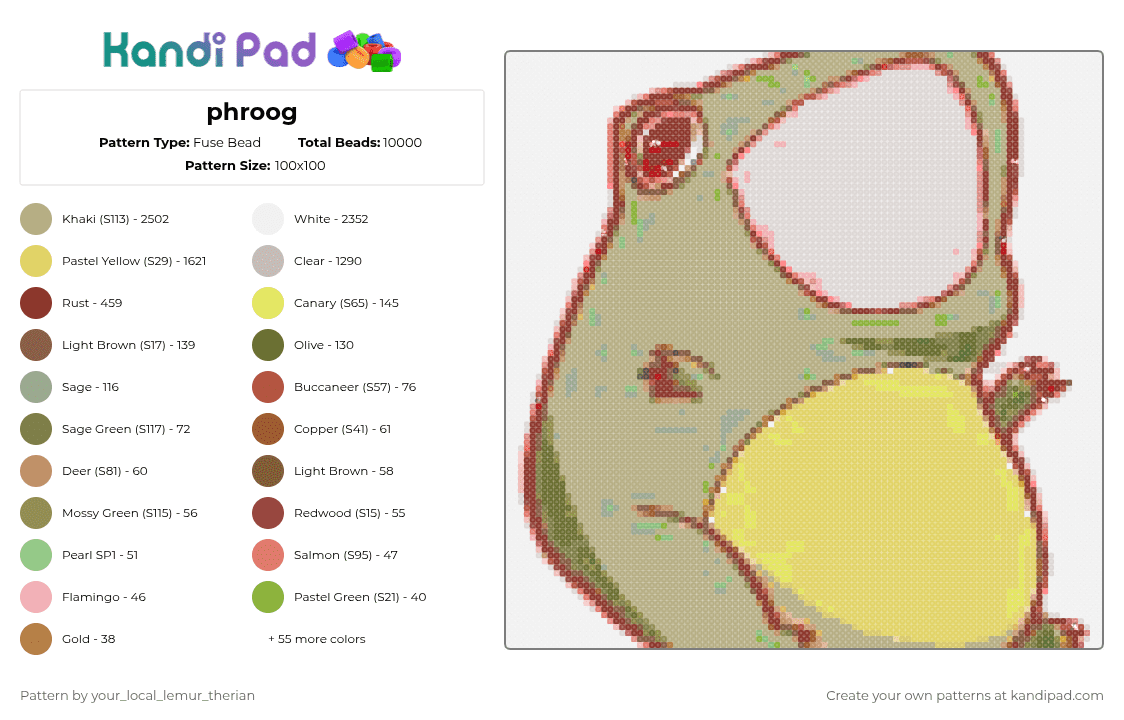phroog - Fuse Bead Pattern by your_local_lemur_therian on Kandi Pad - beige,red,yellow
