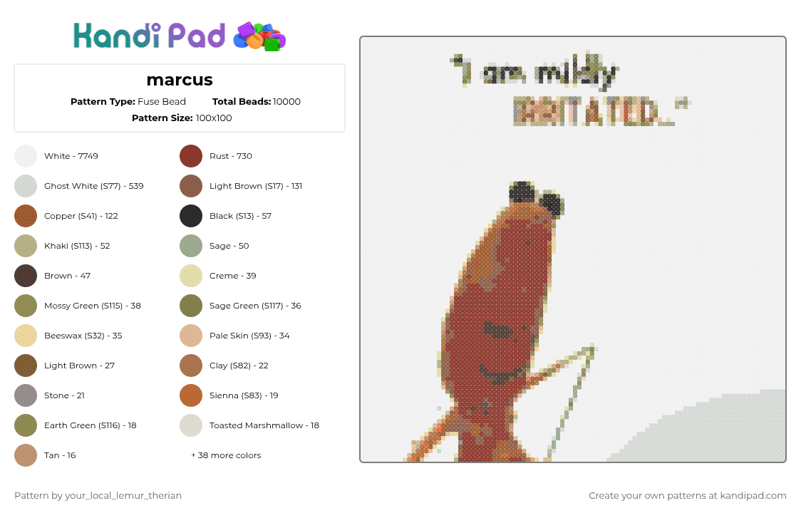 marcus - Fuse Bead Pattern by your_local_lemur_therian on Kandi Pad - white,tan,beige,red,marcus,mtw,marcus the worm,irritated,worm,vr,vrchat,nonsense