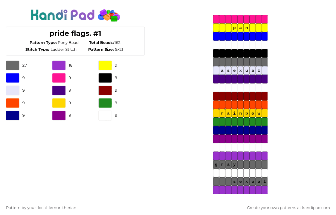 pride flags. #1 - Pony Bead Pattern by your_local_lemur_therian on Kandi Pad - purple,gray