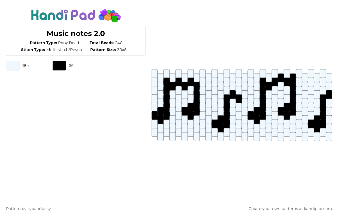 Music notes 2.0 - Pony Bead Pattern by zybanducky on Kandi Pad - white,black,music