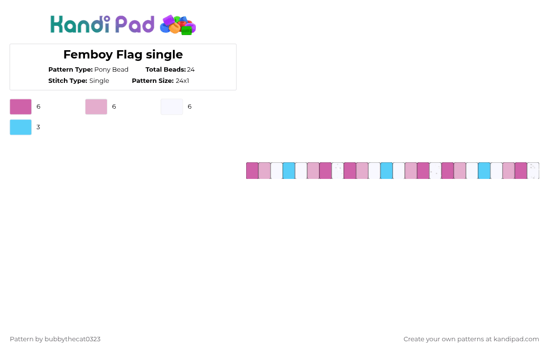 Femboy Flag single - Pony Bead Pattern by bubbythecat0323 on Kandi Pad - pink,pride,femboy,flag