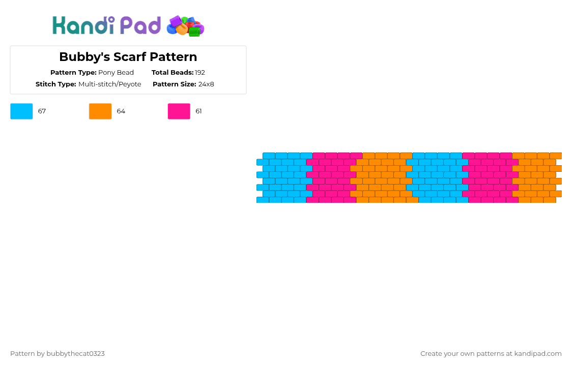 Bubby\'s Scarf Pattern - Pony Bead Pattern by bubbythecat0323 on Kandi Pad - light blue,orange,oc,furry,fursona,pattern