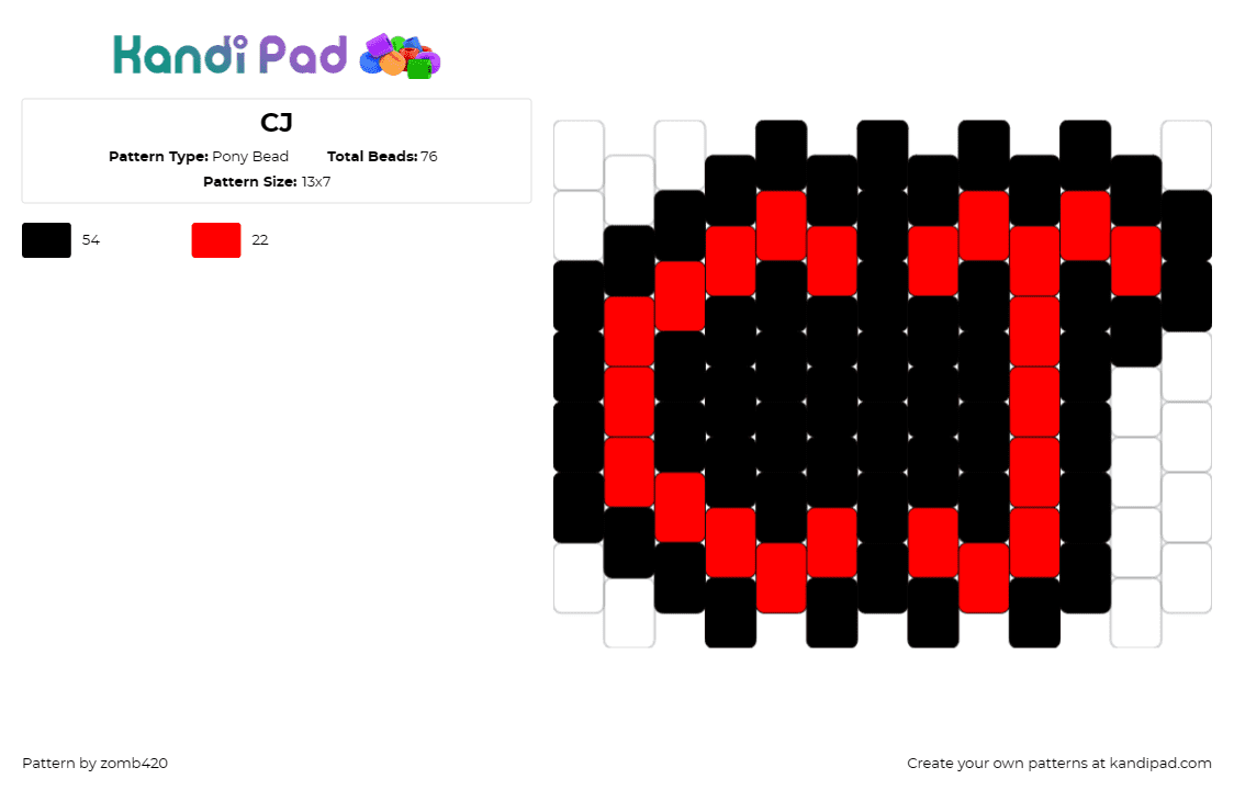 CJ - Pony Bead Pattern by zomb420 on Kandi Pad - text,cj,initials,personalized,bold,standout,red,black