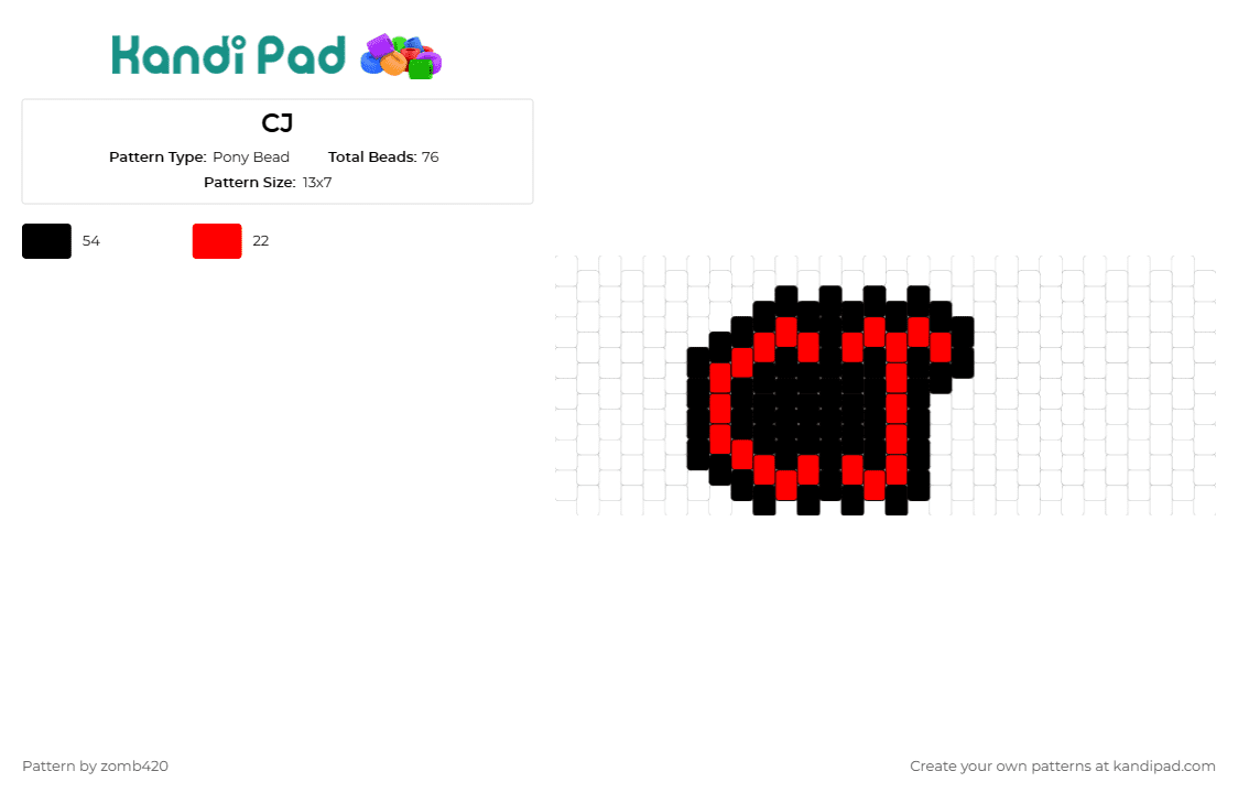 CJ - Pony Bead Pattern by zomb420 on Kandi Pad - text,cj,initials,personalized,bold,standout,red,black