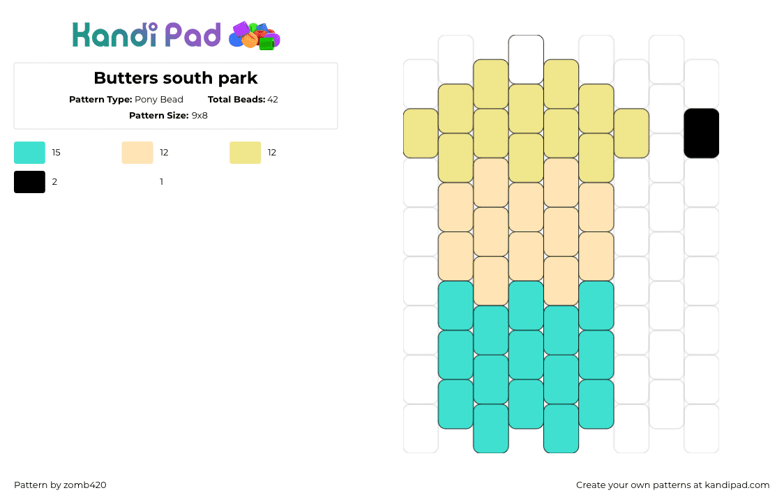 Butters south park - Pony Bead Pattern by zomb420 on Kandi Pad - butters,south park,character,animation,tv show,simple,tan,yellow,teal