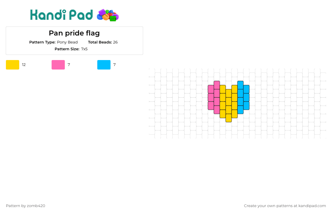 Pan pride flag - Pony Bead Pattern by zomb420 on Kandi Pad - pansexual,heart,pride,charm,pink,yellow,light blue