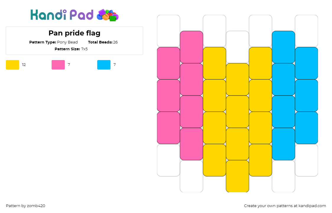 Pan pride flag - Pony Bead Pattern by zomb420 on Kandi Pad - pansexual,heart,pride,pink,yellow,light blue