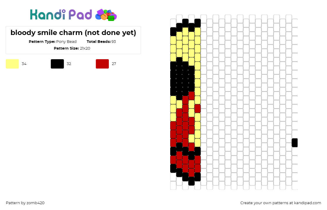 bloody smile charm (not done yet) - Pony Bead Pattern by zomb420 on Kandi Pad - smiley,blood,emoji