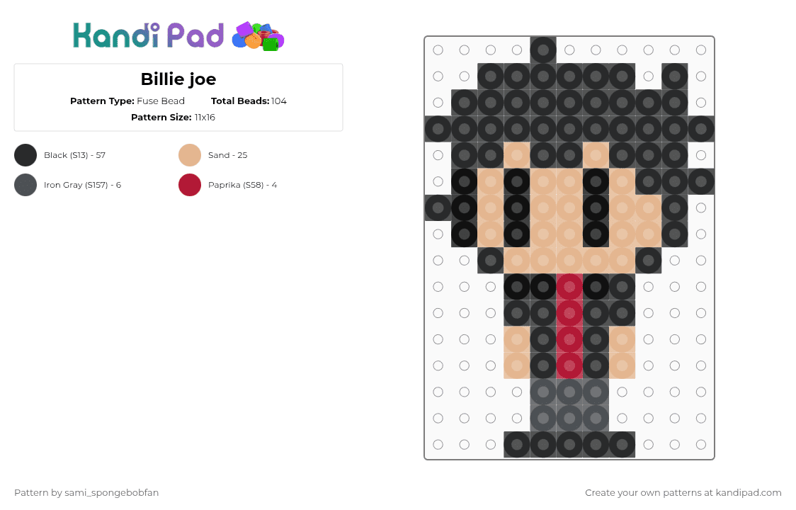 Billie joe - Fuse Bead Pattern by sami_spongebobfan on Kandi Pad - billie joe armstrong,green day,band,music,punk,billie joe,musician,person,performer,artist,black,beige