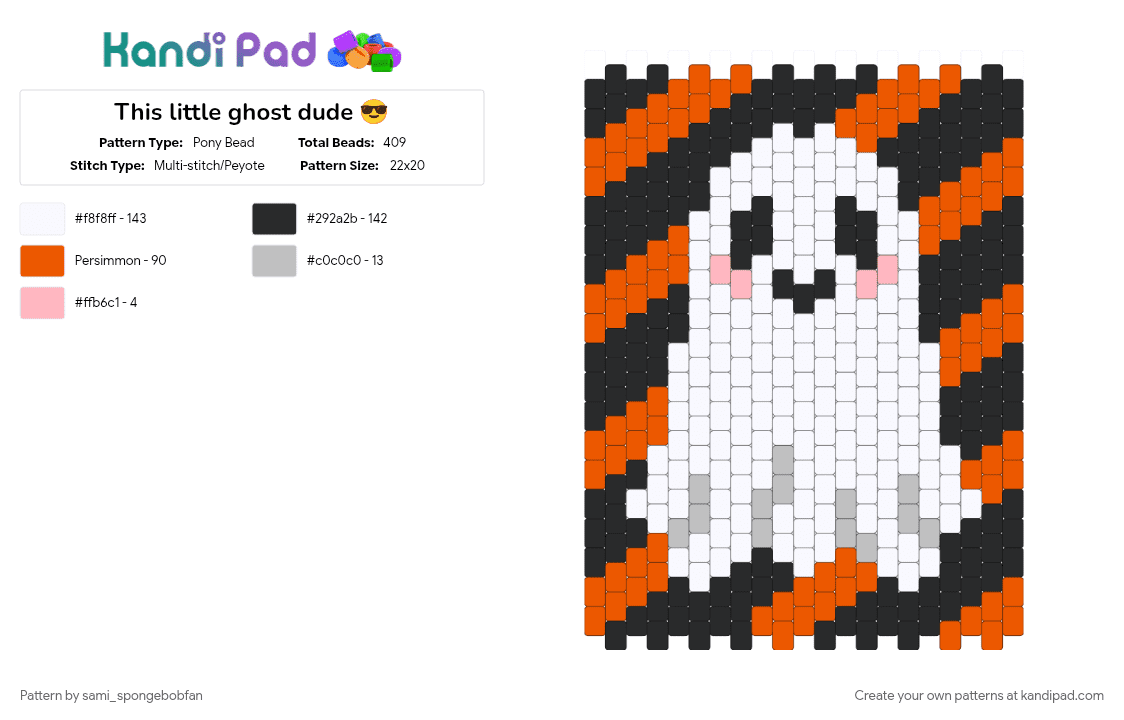 This little ghost dude 😎 - Pony Bead Pattern by sami_spongebobfan on Kandi Pad - orange, white