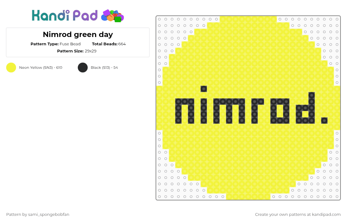 Nimrod green day - Fuse Bead Pattern by sami_spongebobfan on Kandi Pad - yellow