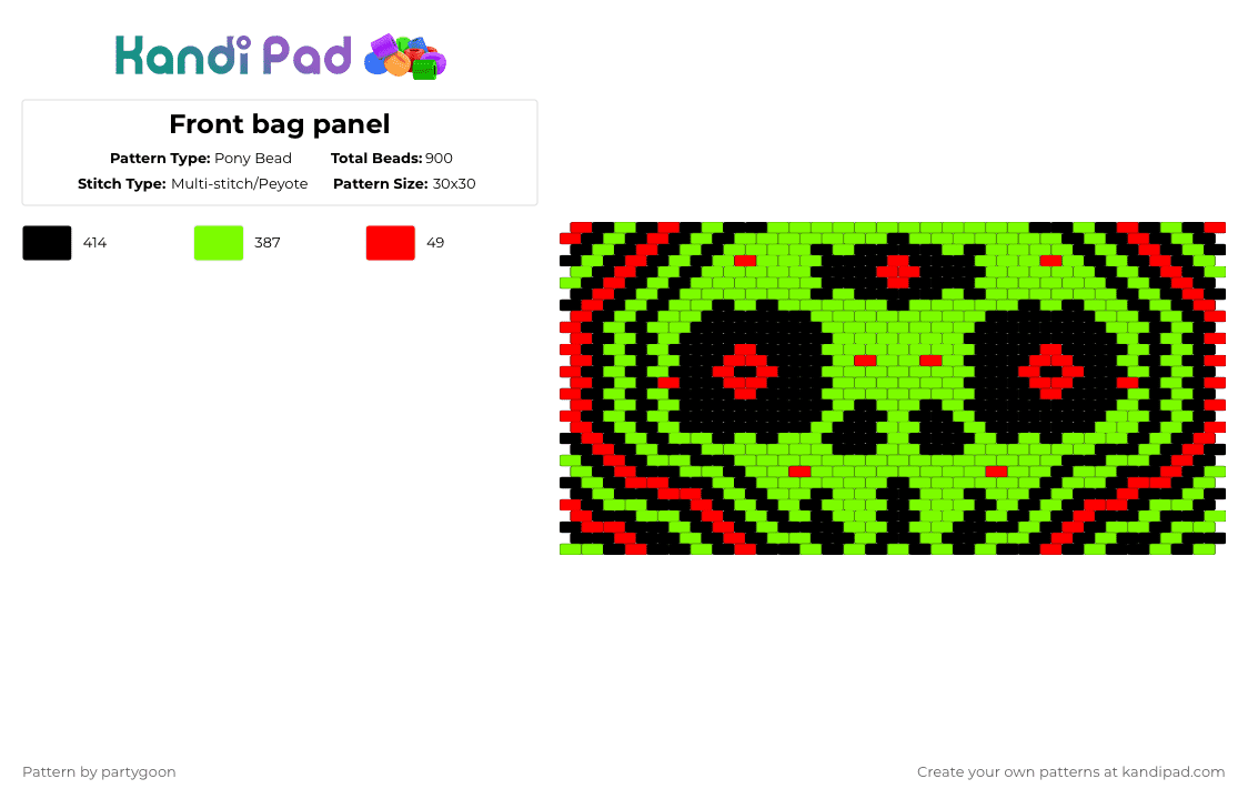 Front bag panel - Pony Bead Pattern by partygoon on Kandi Pad - green